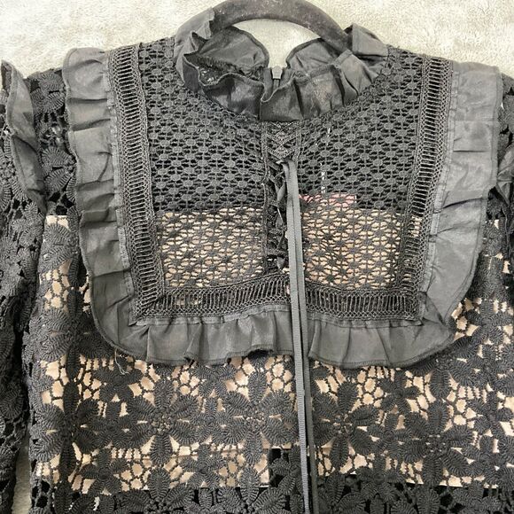 Womens Victorian Steampunk Lace Top sz. M Black High Neck Whimsigoth Fairy zips - Picture 11 of 14